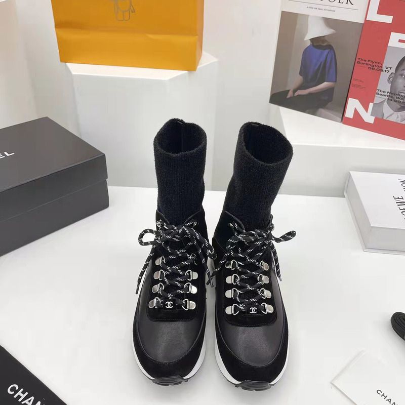 Ch*el suede calfskin & knit trainers