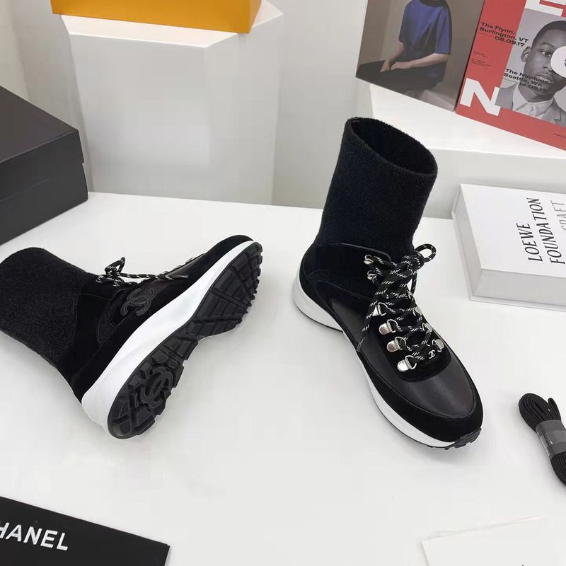 Ch*el suede calfskin & knit trainers