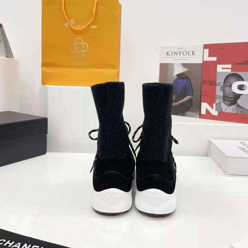 Ch*el suede calfskin & knit trainers