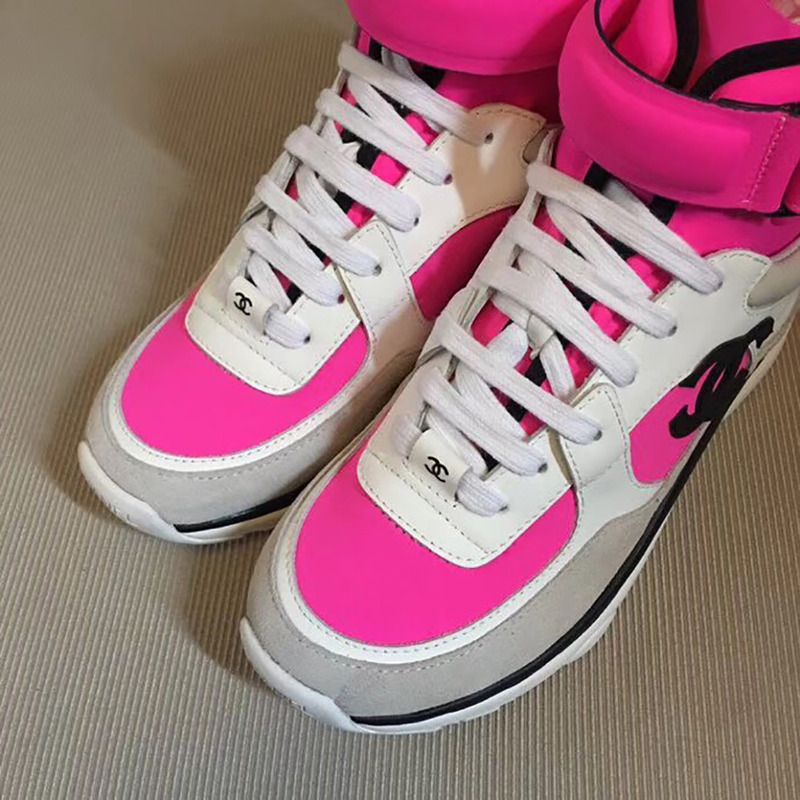 Ch*el calfskin & velvet high top sneaker in red