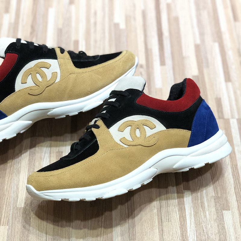 Ch*el sneaker in yellow & blue red