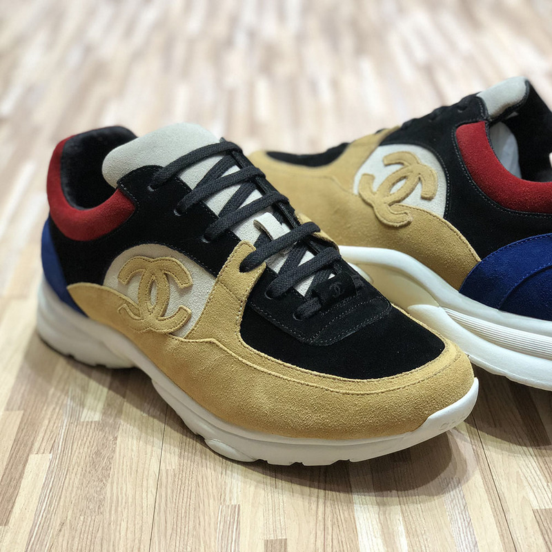 Ch*el sneaker in yellow & blue red