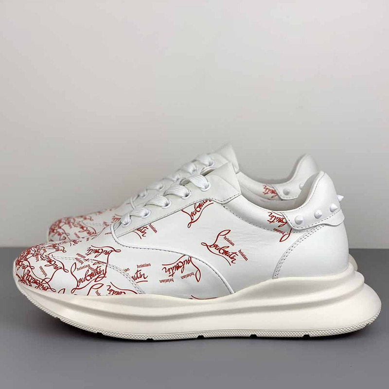 Ch**an louboutin red logo sneakers in white