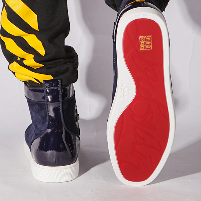 [made  to order] ch**an louboutin S*per perfect blue mixkeol**is flat suede & patent leather trainers