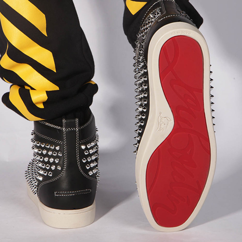made-to-order!!! Ch**an louboutin limited version l**is silver spikes sneakers black