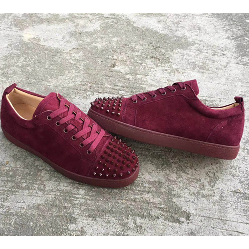 [made  to order] ch**an louboutin S*per perfect l**is junior spikes flat suede in lie de vin-maroon