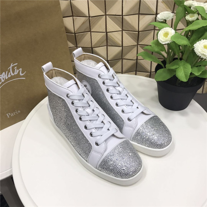 large stock!!! ch**an louboutin S*per perfect ch**an louboutin galaxtidude silver strass l**is sneakers