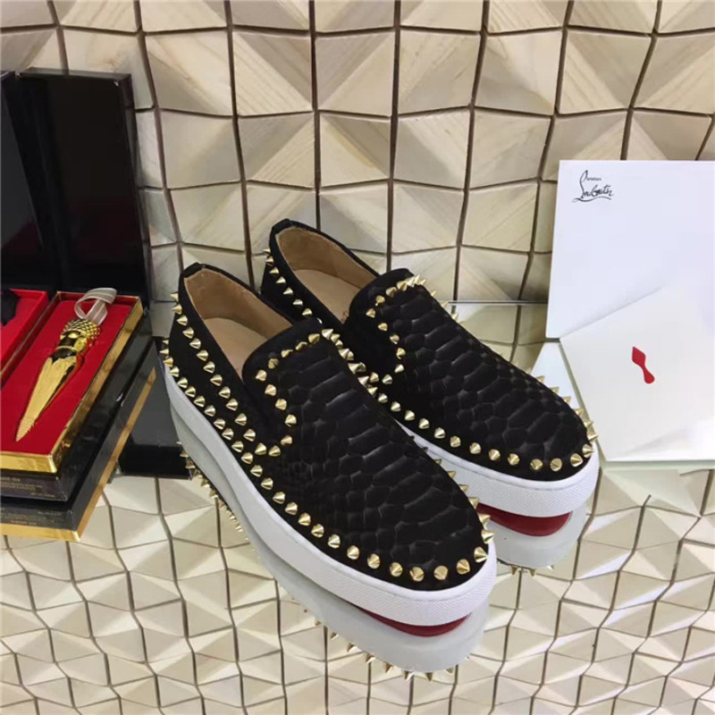 [made  to order] ch**an louboutin S*per perfect spikes python leather mens pik boat flat black sneakers