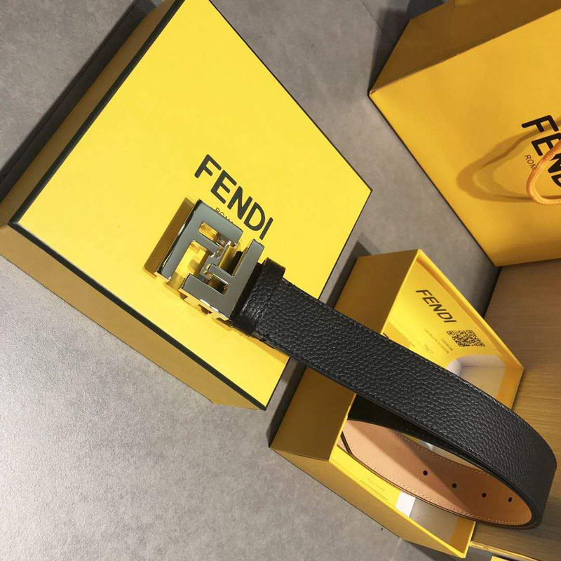 F**di black leather belt with ff buckle