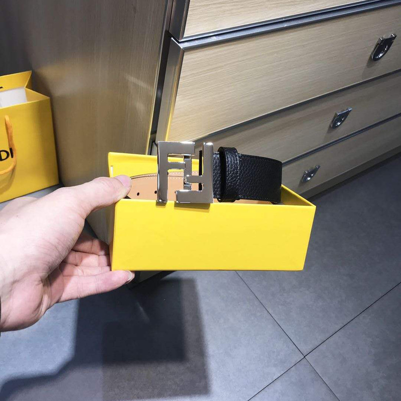 F**di black leather belt with ff buckle