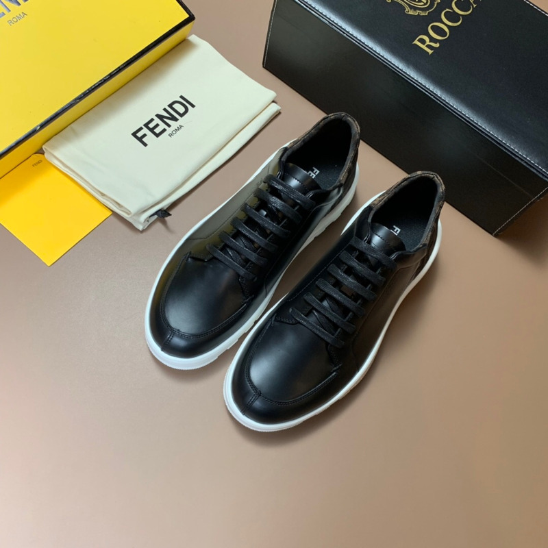 F**di black leather low top sneakers with ff motif