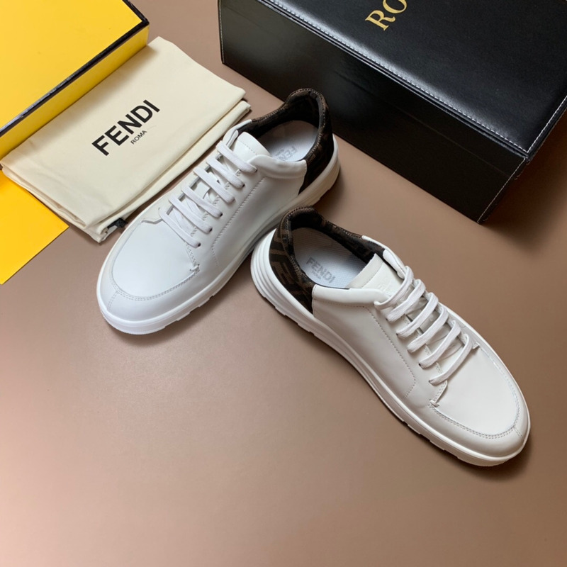 F**di white leather low top sneakers with ff motif