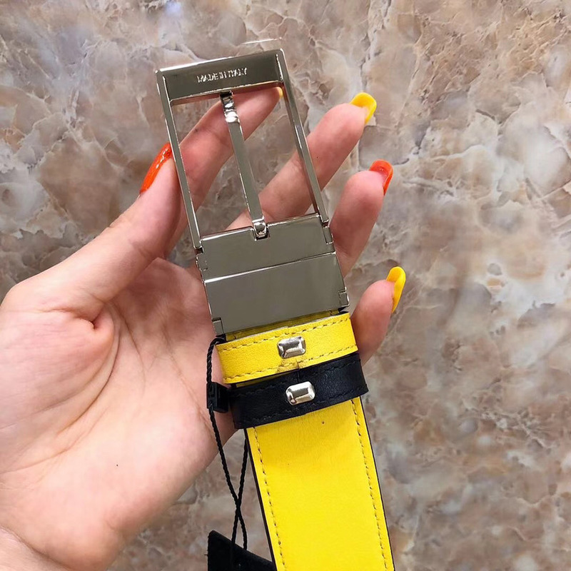 F**di black and yellow leather belt with bag bugs eyes