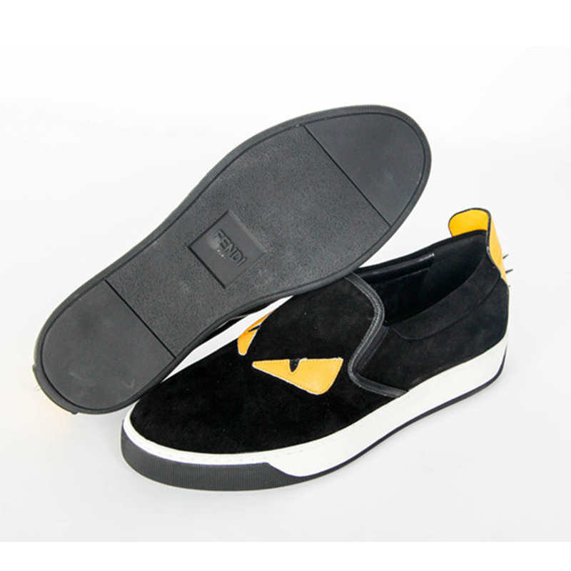 F**di spiked bag bugs slip-on sneaker in black split-leather calfskin