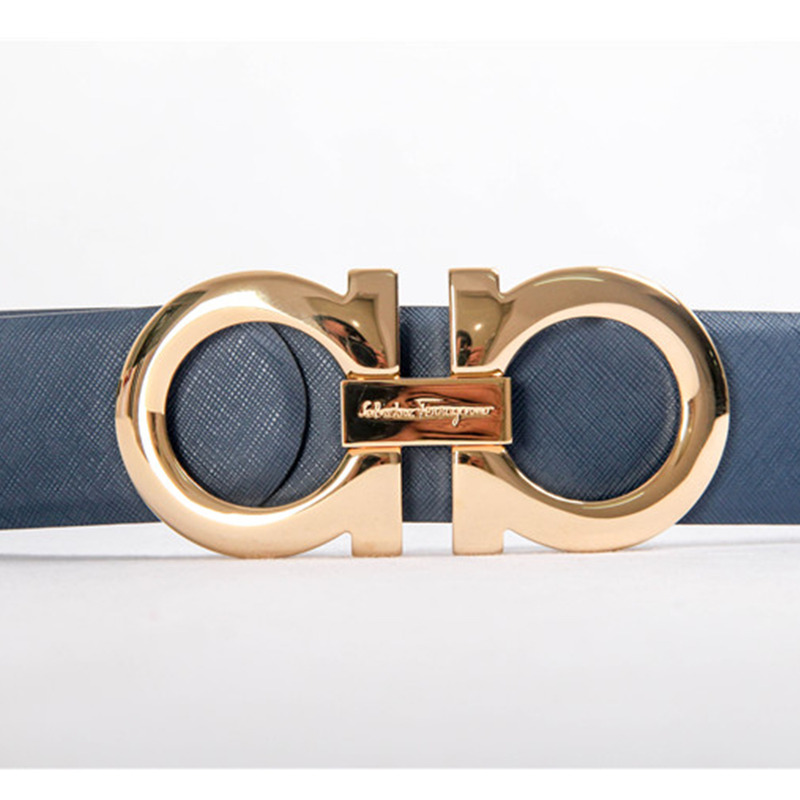Ferragamo Deep Blue 3cm Big Gold Buckle Belts