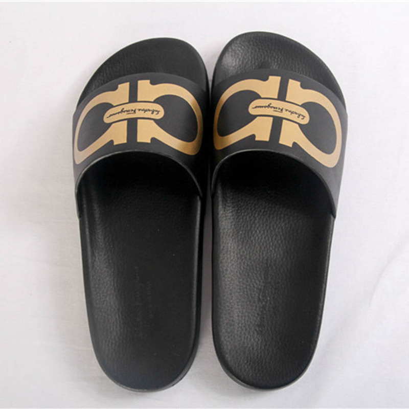 Ferragamo Double Gancio Black Gold Flip Flop