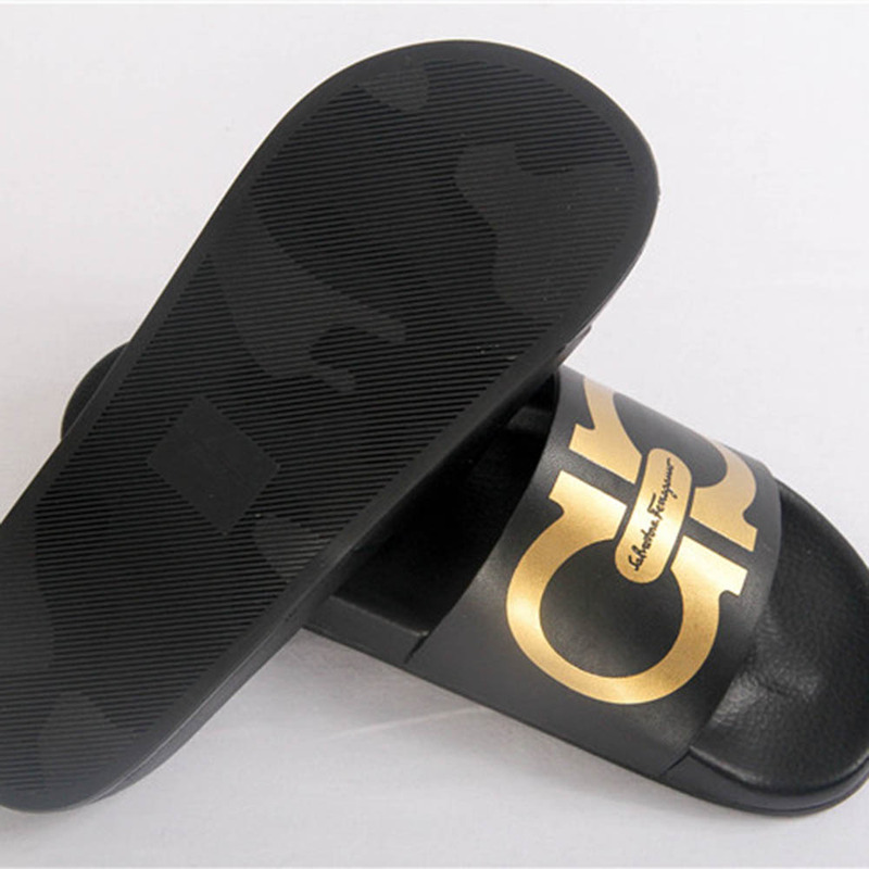 Ferragamo Double Gancio Black Gold Flip Flop