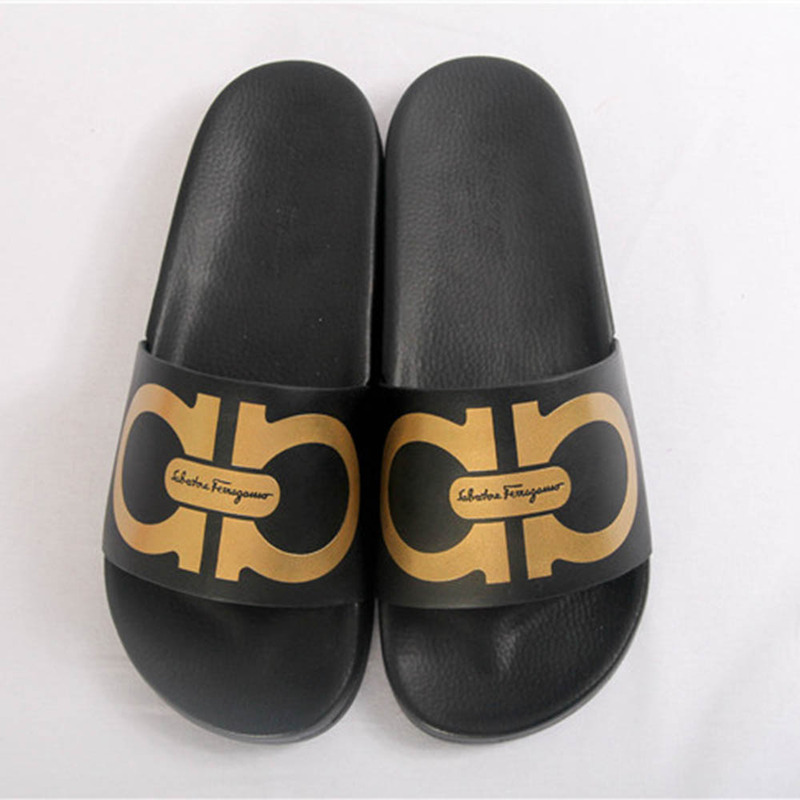 Ferragamo Double Gancio Black Gold Flip Flop