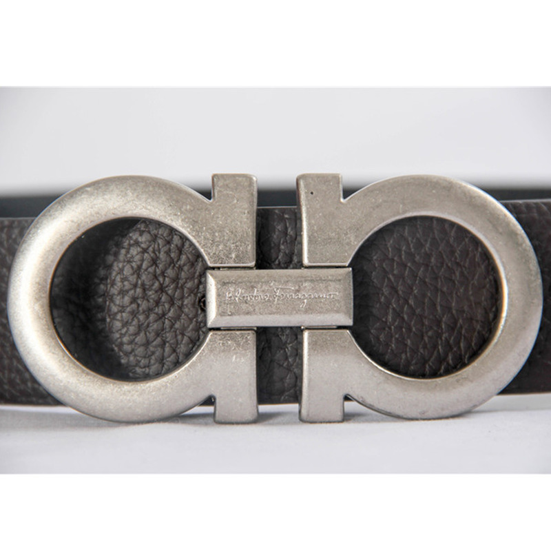 Ferragamo Reversible and Adustable Belt Silver Big Buckle Brown Red