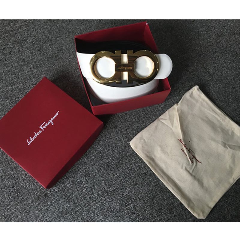 Ferragamo Limited Quality Ferragamo Reversible belt 237601 white featuring oversized double golden Gancio buckle