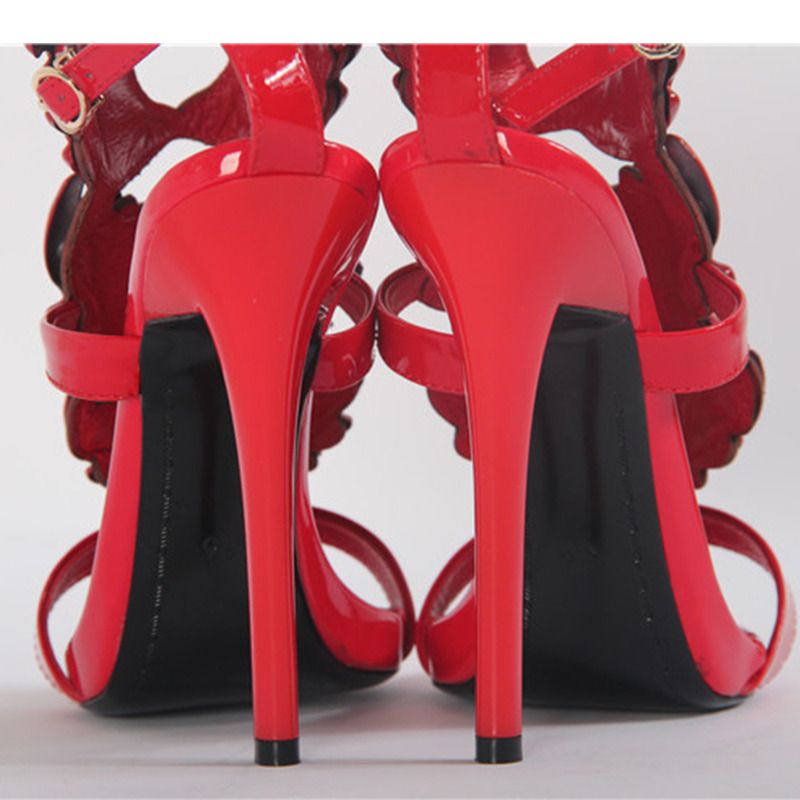 Giuseppe Zanotti Mirrored Red Calfskin Sandal with Cruel Accessory