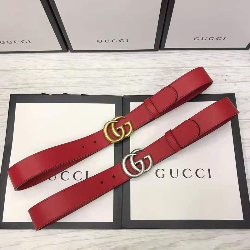 G*u*i red leather belt with double g buckle