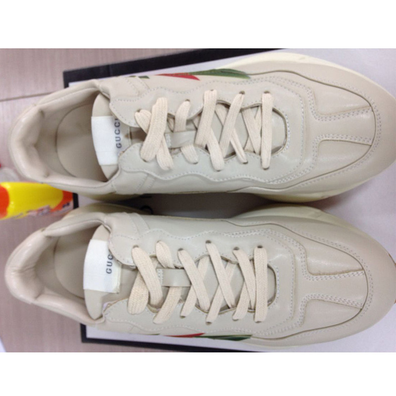 G*u*i rhyton web print leather sneaker (white leather)