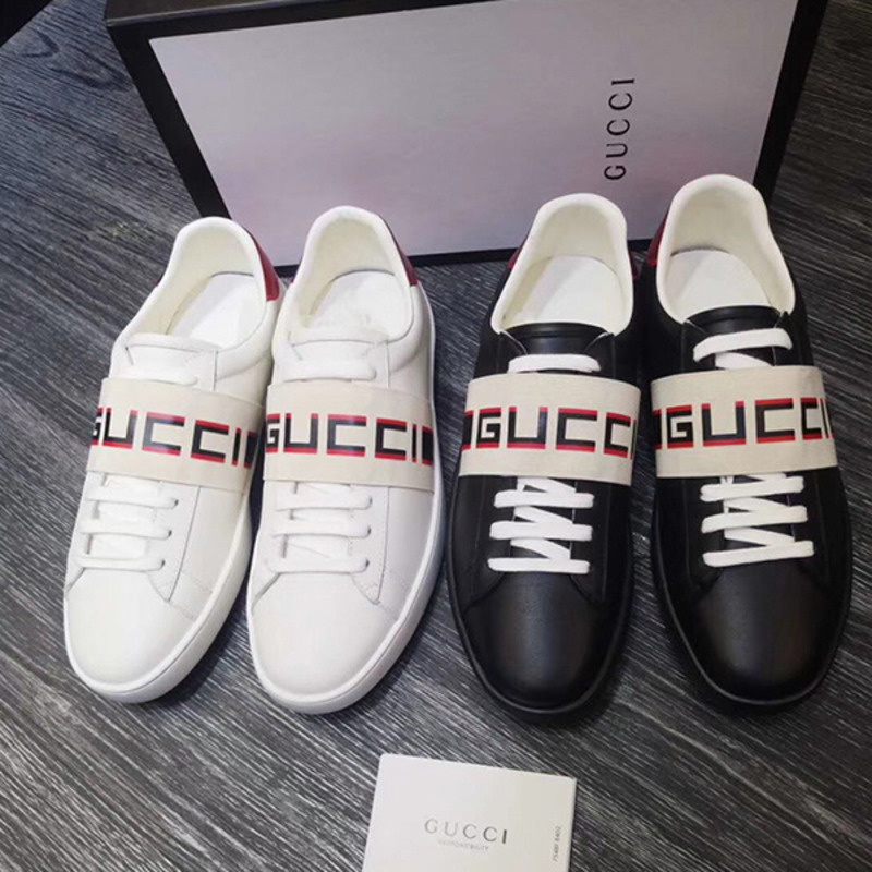 G*u*i stripe leather sneaker in black