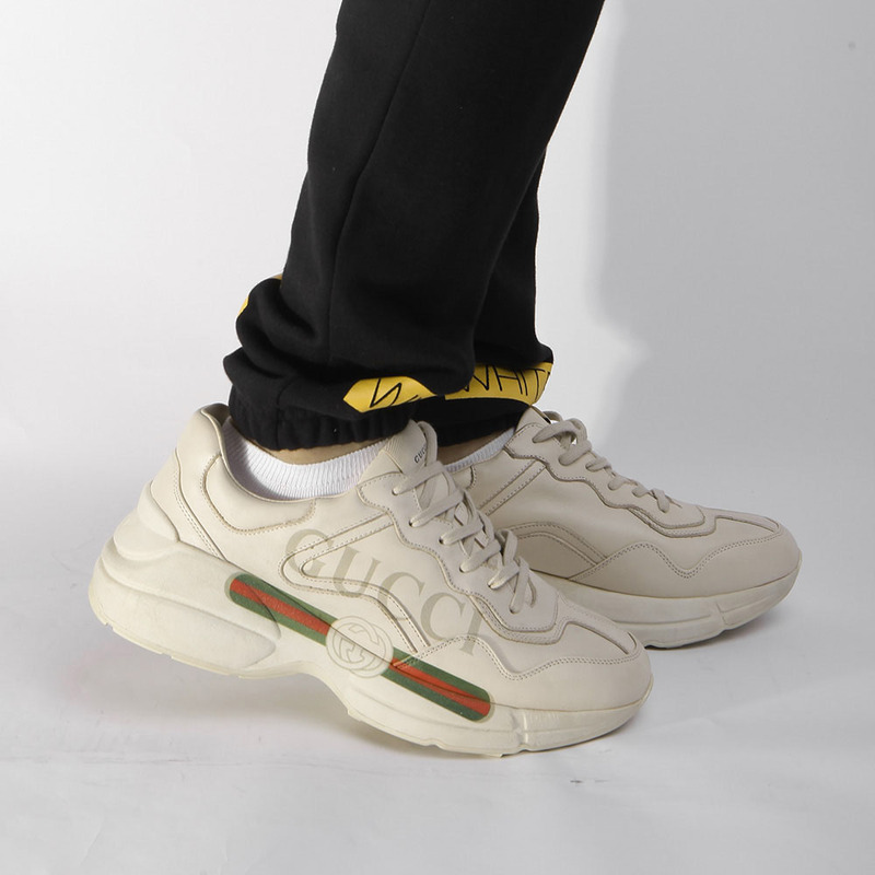G*u*i rhyton  logo ivory leather sneaker