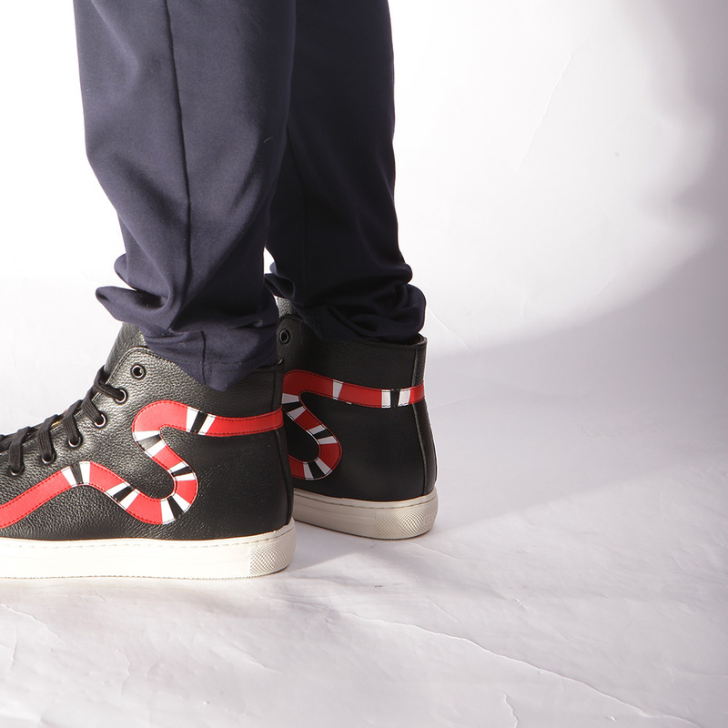 G*u*i leather kingsnake high top sneakers black