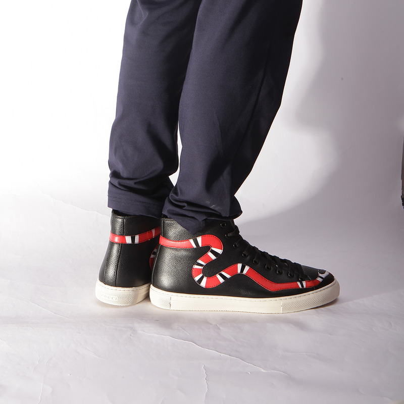G*u*i leather kingsnake high top sneakers black