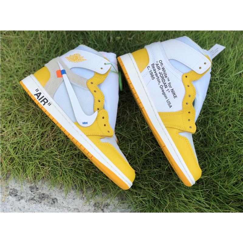 OFF White & NK x Air Jordan 1 GS Yellow 1985 Sneakers Men Women
