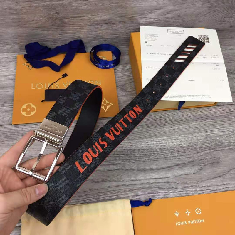 l**is V*t*n damier cobalt race print 40mm reversible belt