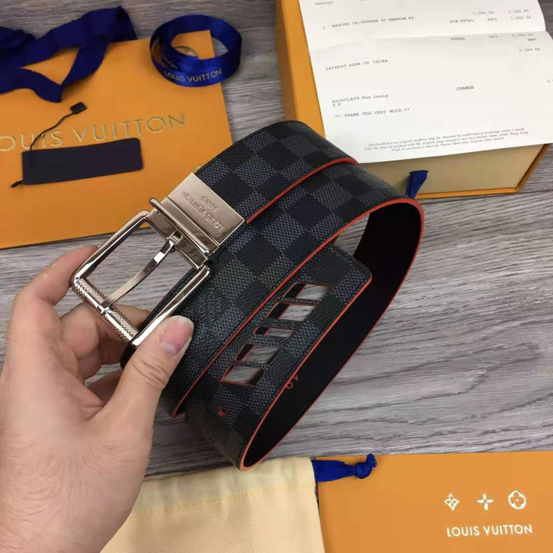 l**is V*t*n damier cobalt race print 40mm reversible belt