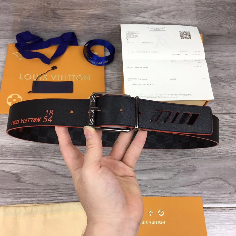 l**is V*t*n damier cobalt race print 40mm reversible belt in silver buckle