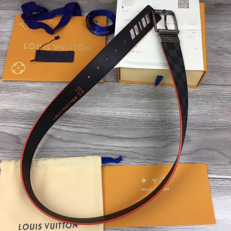 l**is V*t*n damier cobalt race print 40mm reversible belt in silver buckle