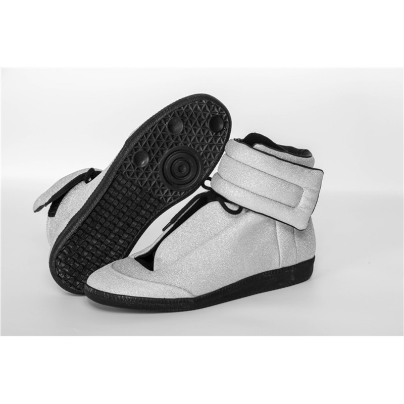 limited version ma*s*n Ma*i*la silver future leather high-top sneakers with black outsole
