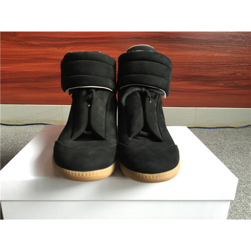 limited version ma*s*n Ma*i*la black suede high-top sneakers with khaki rubber outsole