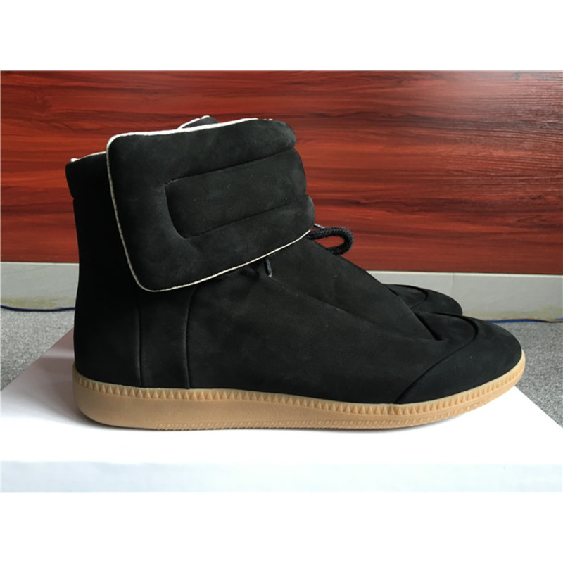 limited version ma*s*n Ma*i*la black suede high-top sneakers with khaki rubber outsole