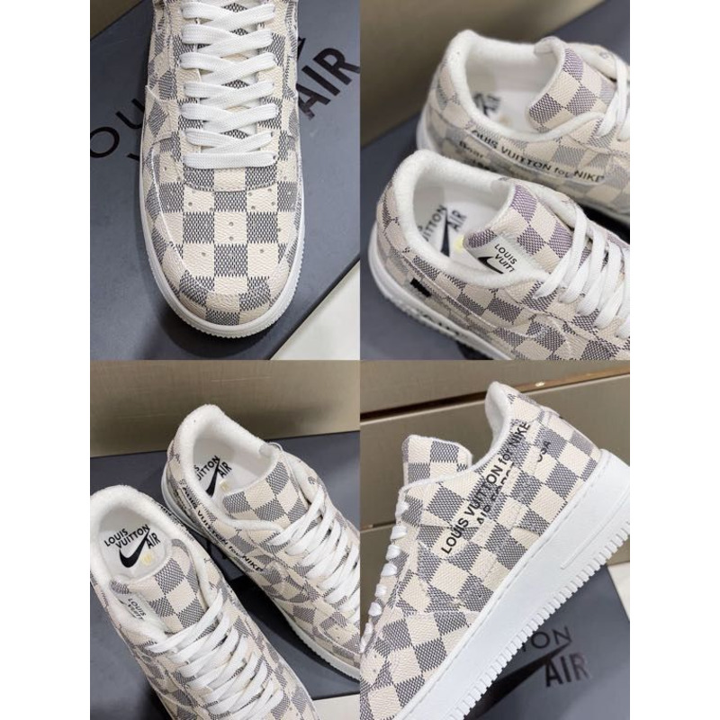 l**is V*t*n x nike air force 1 white checkerboard sneaker man woman