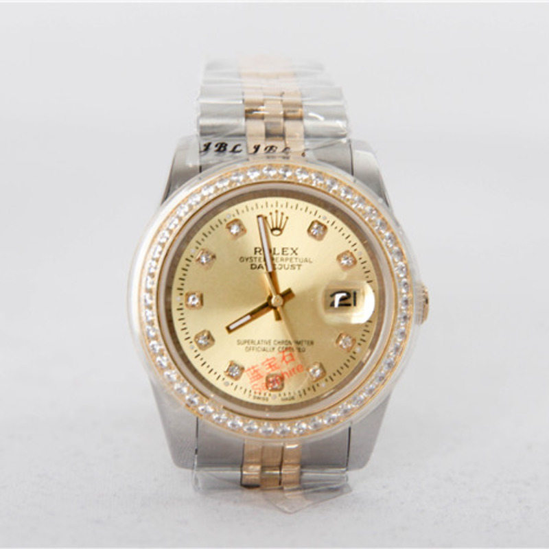 high quality rolex datejust stainless steel and jubille bracelet champagne Di*m*nd dial full Di*m*nd bezel watch
