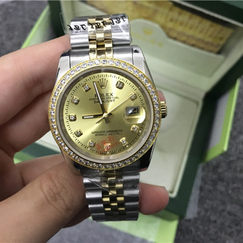 high quality rolex datejust stainless steel and jubille bracelet champagne Di*m*nd dial full Di*m*nd bezel watch