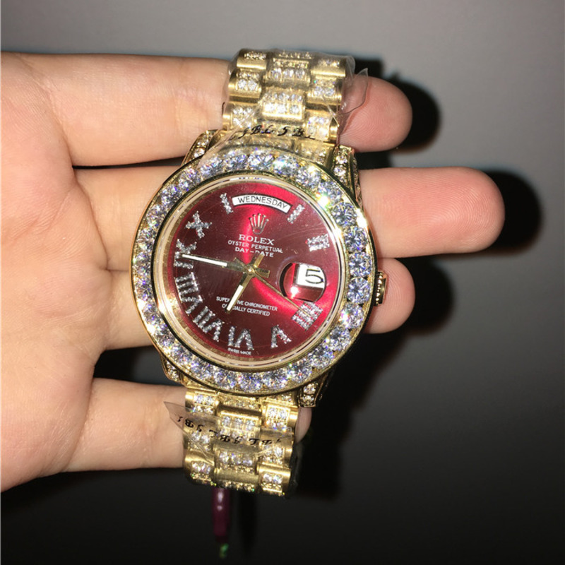 high quality rolex day-date Di*m*nd bezel and red Di*m*nd watch