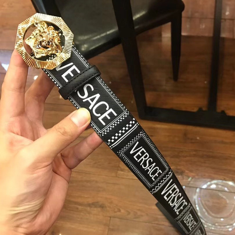 Versace Black Leather Gold Medusa Belt